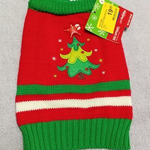 Top Paw Size small dog holiday Xmas tree pullover sweater color red and green